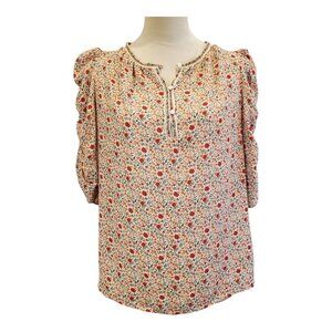MAX STUDIO SZ XS Women's Floral 1/2 Sleeve pullover Blouse Top
